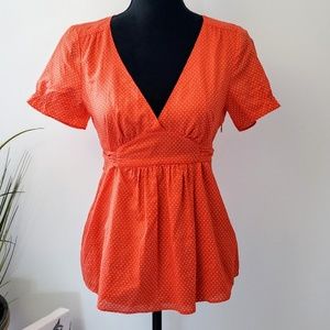 2/$30 J. Crew Red Polka Dot Deep V Top